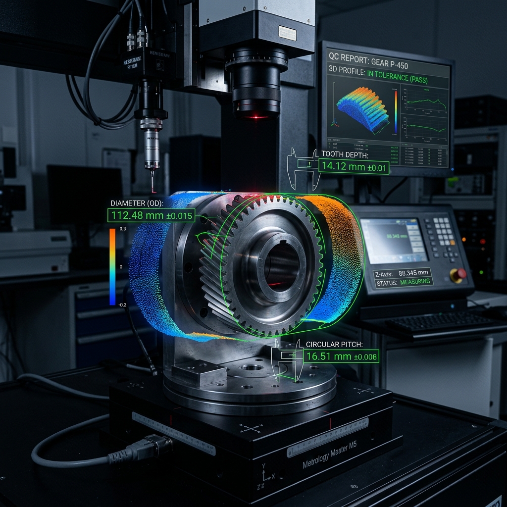 Precision mechanical component with dimensional measurement overlays